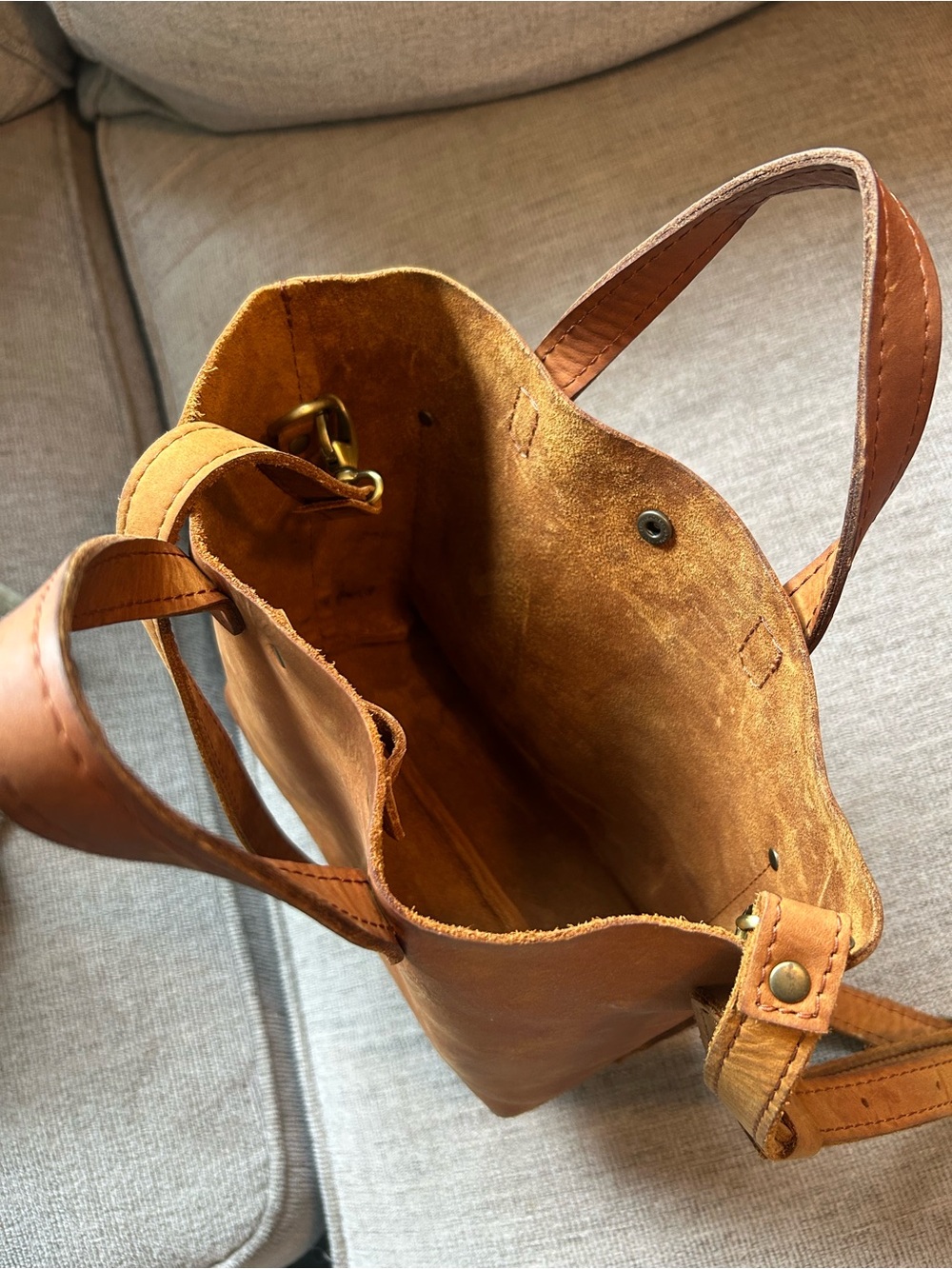 Portland Leather Cognac Leather Mini Tote with Crossbody Strap - Picture 6 of 6